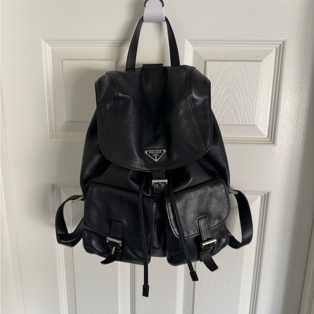 Prada Black Soft Calf Leather Drawstring Bag Medium